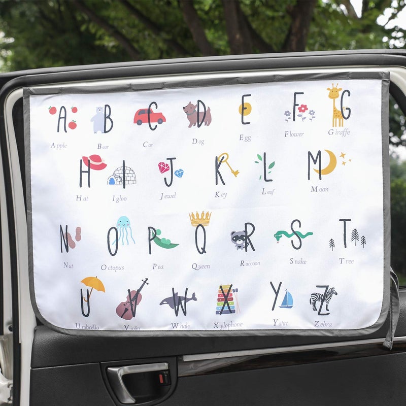 BEBEDECO Magnetic Car Sun Shade Curtain for Side Window â€“ Sun Blocker and UV Protector for Baby, Kids, and Pets â€“ Universal Fit with Built-in Magnets for Steel-Framed Door (Be-Kids Alphabet) - Image 1